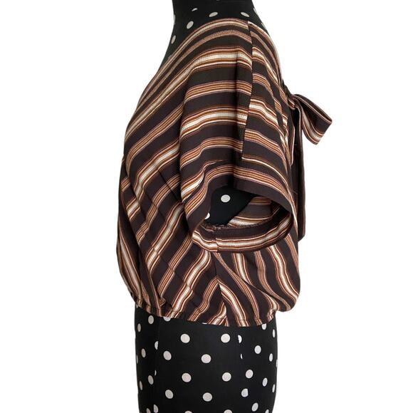 Xhilaration Womens Top Size S Surplice Crop Striped Tie Back Brown Pink Multi‎ - Picture 7 of 9